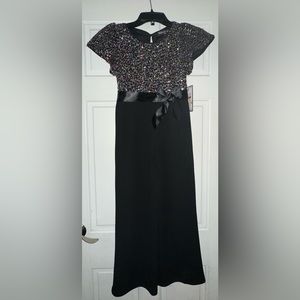 Girls size M black short sleeve  jumpsuit with multi-colored sequin top